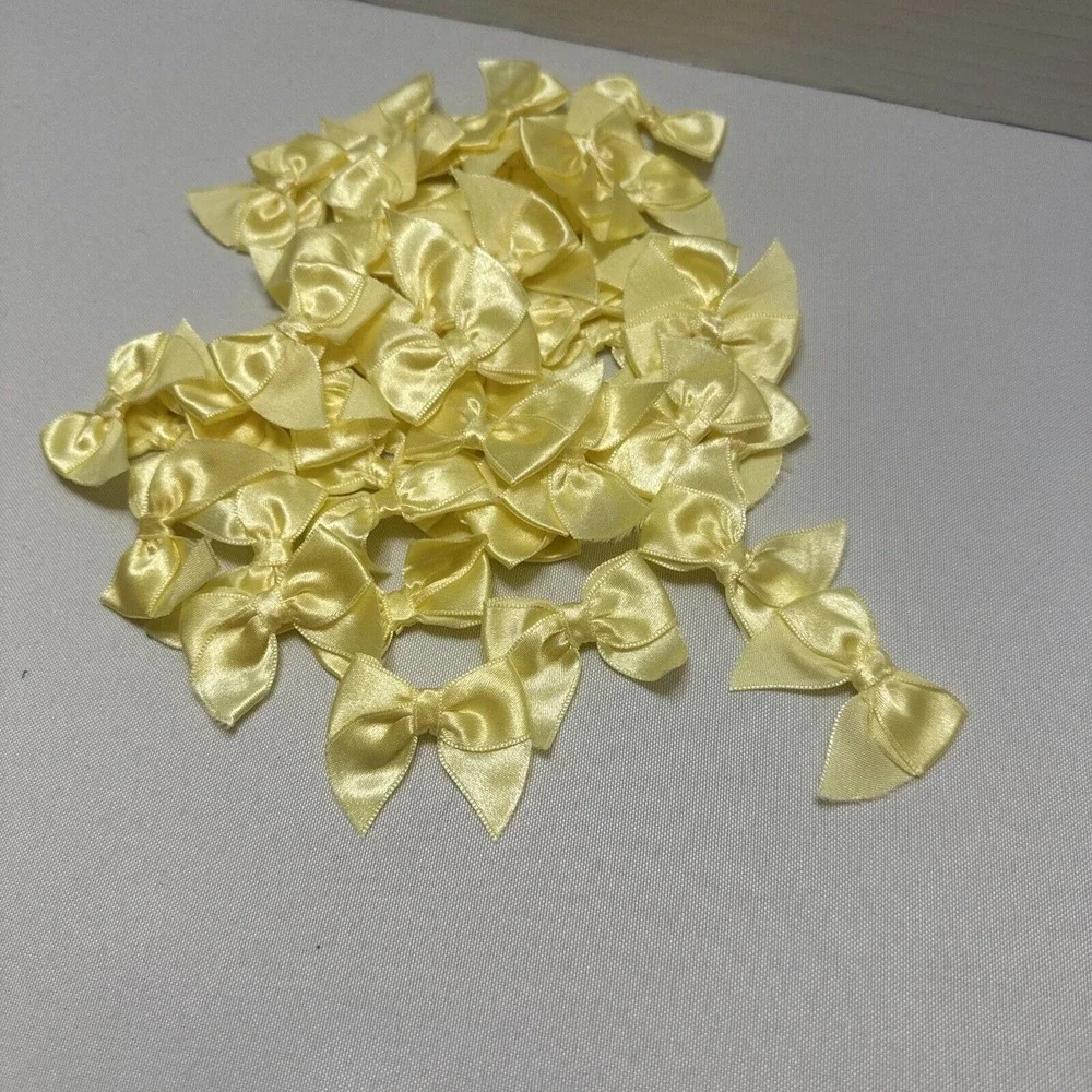 Handmade Yellow Satin Bows, 50pcs Ribbon Appliques Bows for Sewing, Scrapbooking